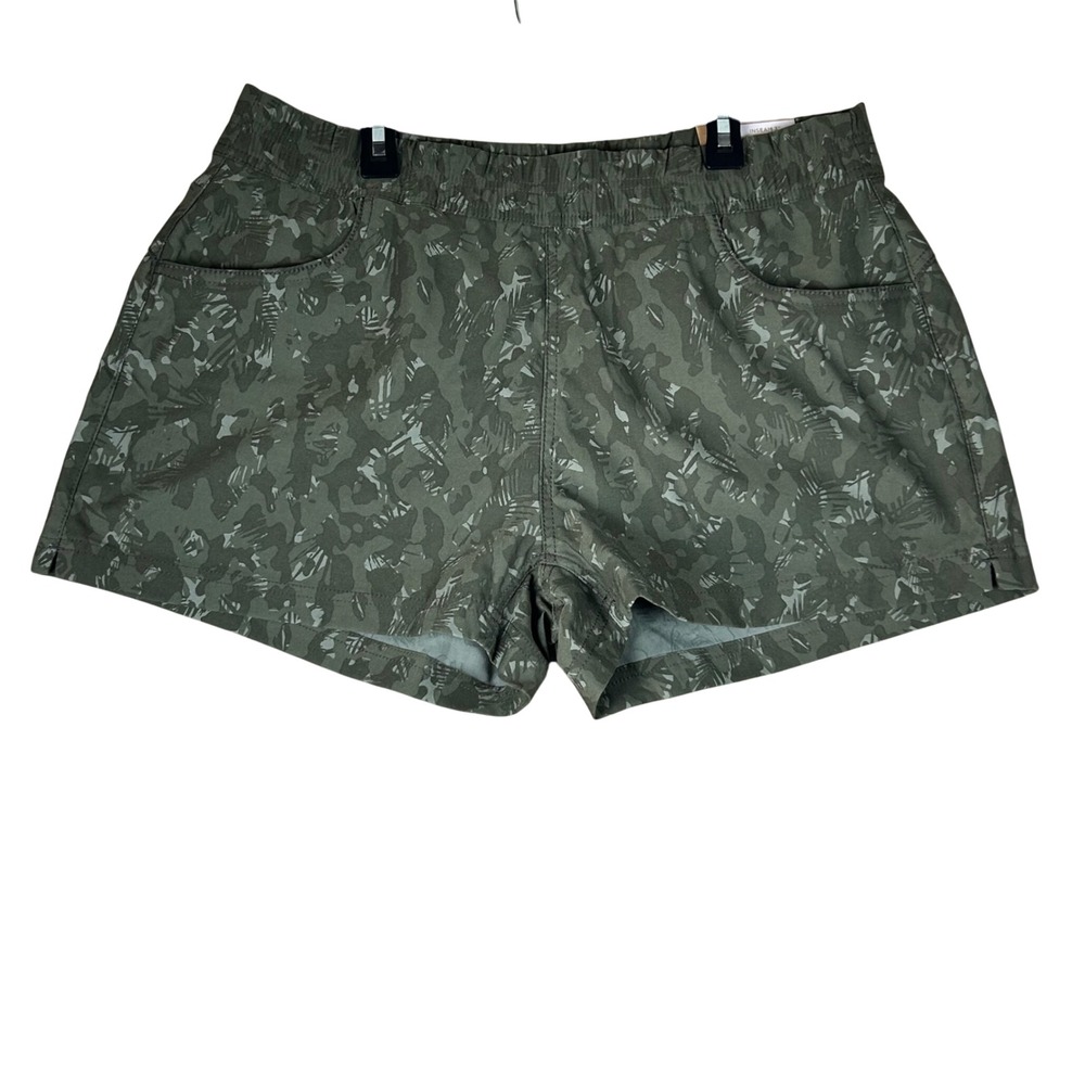 Prana Halle E-Waist Short II Evergreen Camo Green Hiking Shorts Womens 14 NWT